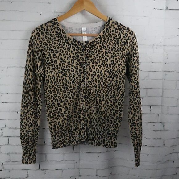 CHEROKEE BROWN CHEETAH ANIMAL PRINT LONG SLEEVE BUTTON DOWN CARDIGAN SWEATER - Picture 1 of 7